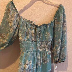 Xtraordinary Teal Floral Dress Cottagecore Bridesmaid Sweet Blue Ruffle sundress